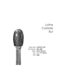 Lathe carbide bur 3/8", HP shank 6.35 mm, egg