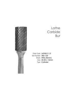 Lathe carbide bur 1/2", HP shank 6.35 mm, cylinder