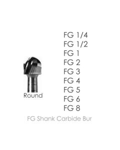FG shank carbide bur, round showing sizes FG 1/4 through FG 8