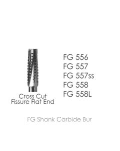 FG shank carbide bur, cross cut fissure, flat end showing sizes FG 556 through FG 558