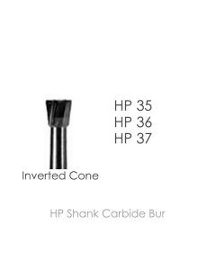 Carbide bur, HP shank, inverted cone showing sizes HP 35 through HP 37
